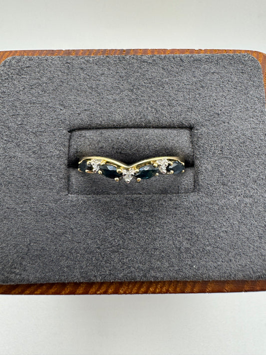 9ct gold sapphire and diamond wishbone ring