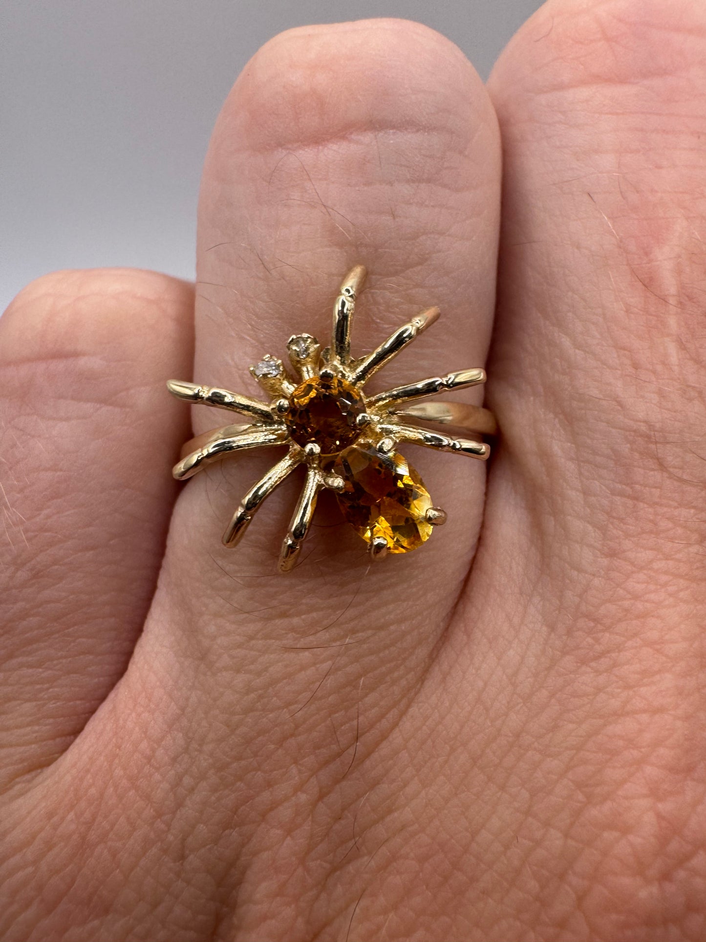 9ct gold citrine and diamond spider ring