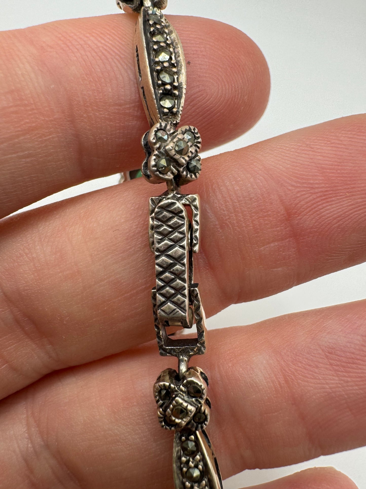 Silver emerald and marcasite bracelet