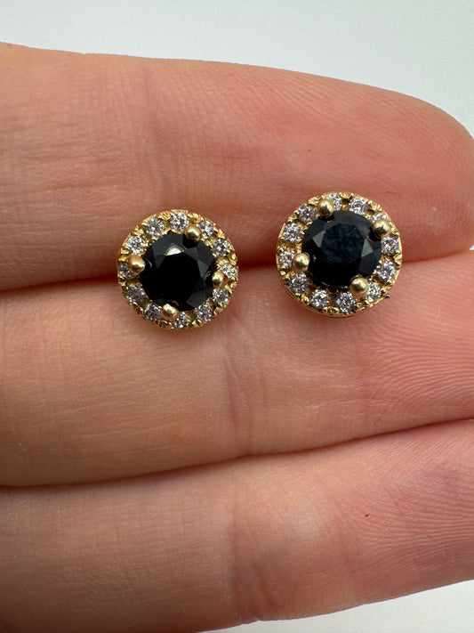 9ct gold sapphire and zircon cluster earrings