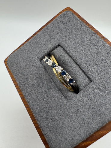 9ct gold sapphire and diamond crossover ring