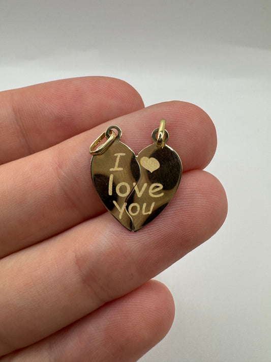 9ct gold “I Love You” split heart pendant