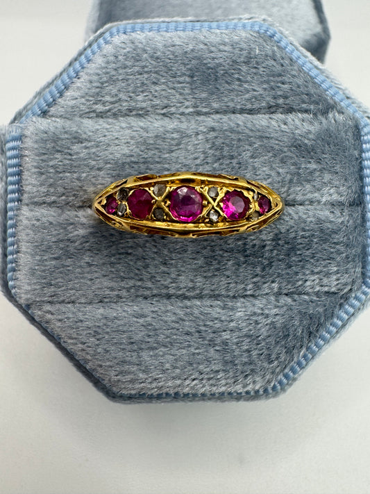 Antique 18ct gold ruby and diamond ring