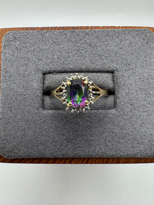 9ct gold mystic topaz and diamond cluster ring