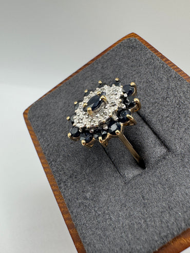 9ct gold sapphire and diamond cluster ring