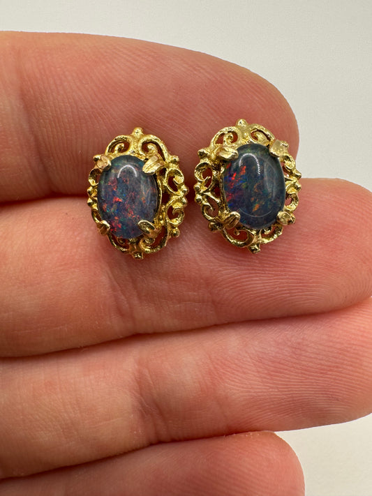 9ct gold black opal triplet earrings