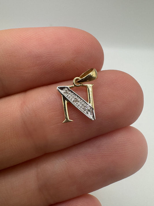 9ct gold diamond initial N pendant