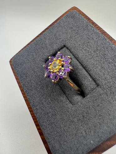 9ct gold citrine and amethyst ring