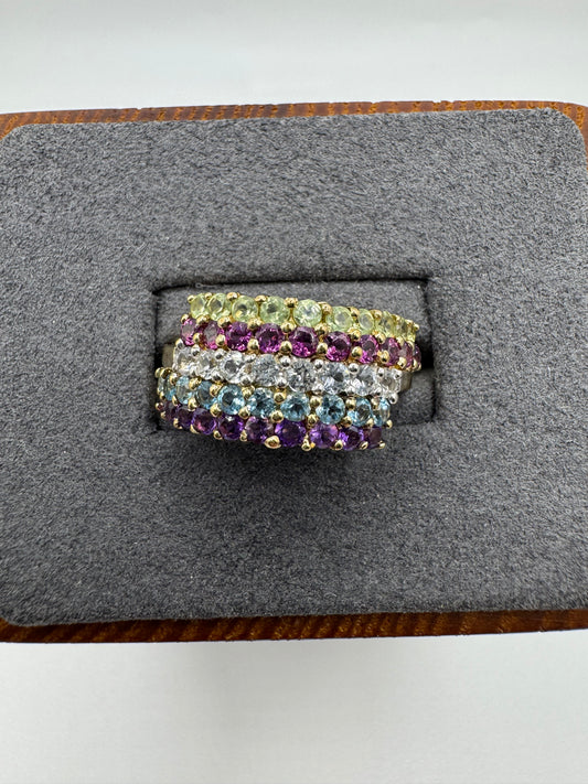 9ct gold multi gem cluster ring