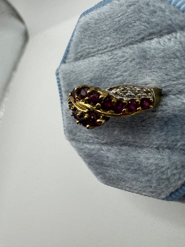 9ct gold ruby and diamond cluster ring