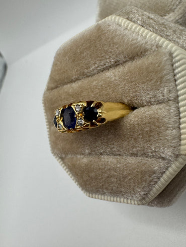 Antique 18ct gold sapphire, paste and diamond ring