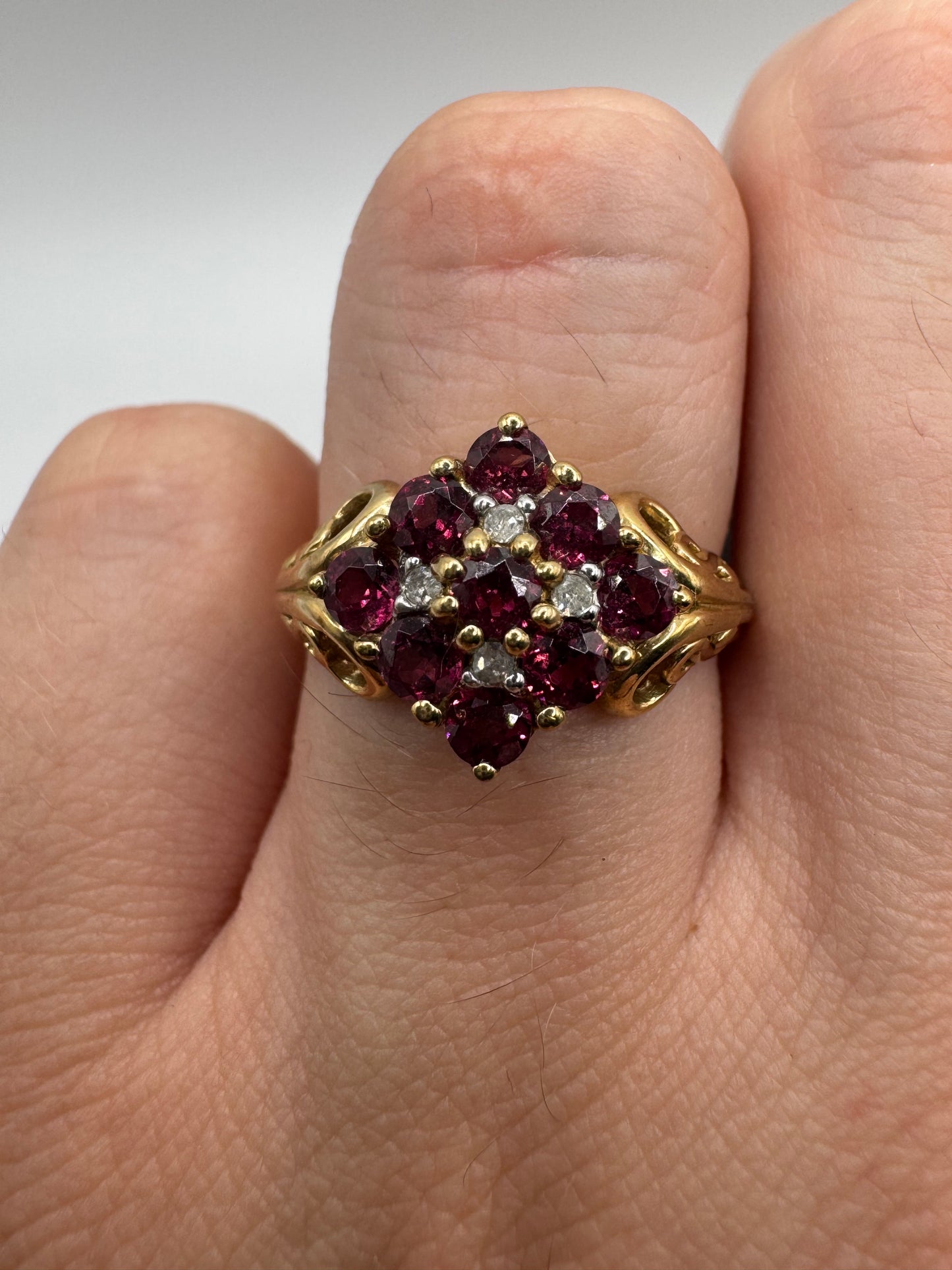 9ct gold tourmaline and diamond cluster ring