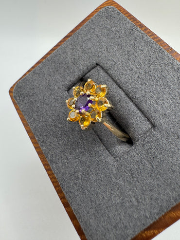9ct gold amethyst and citrine cluster ring