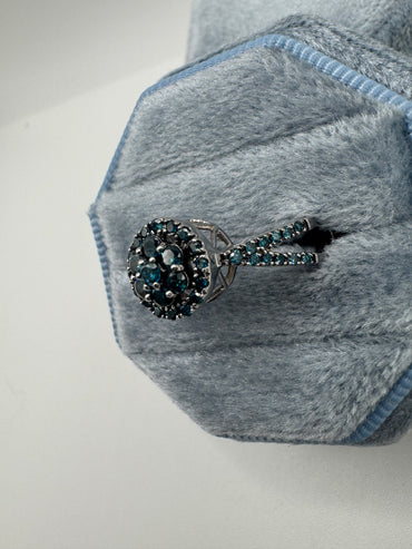 9ct white gold blue diamond cluster ring