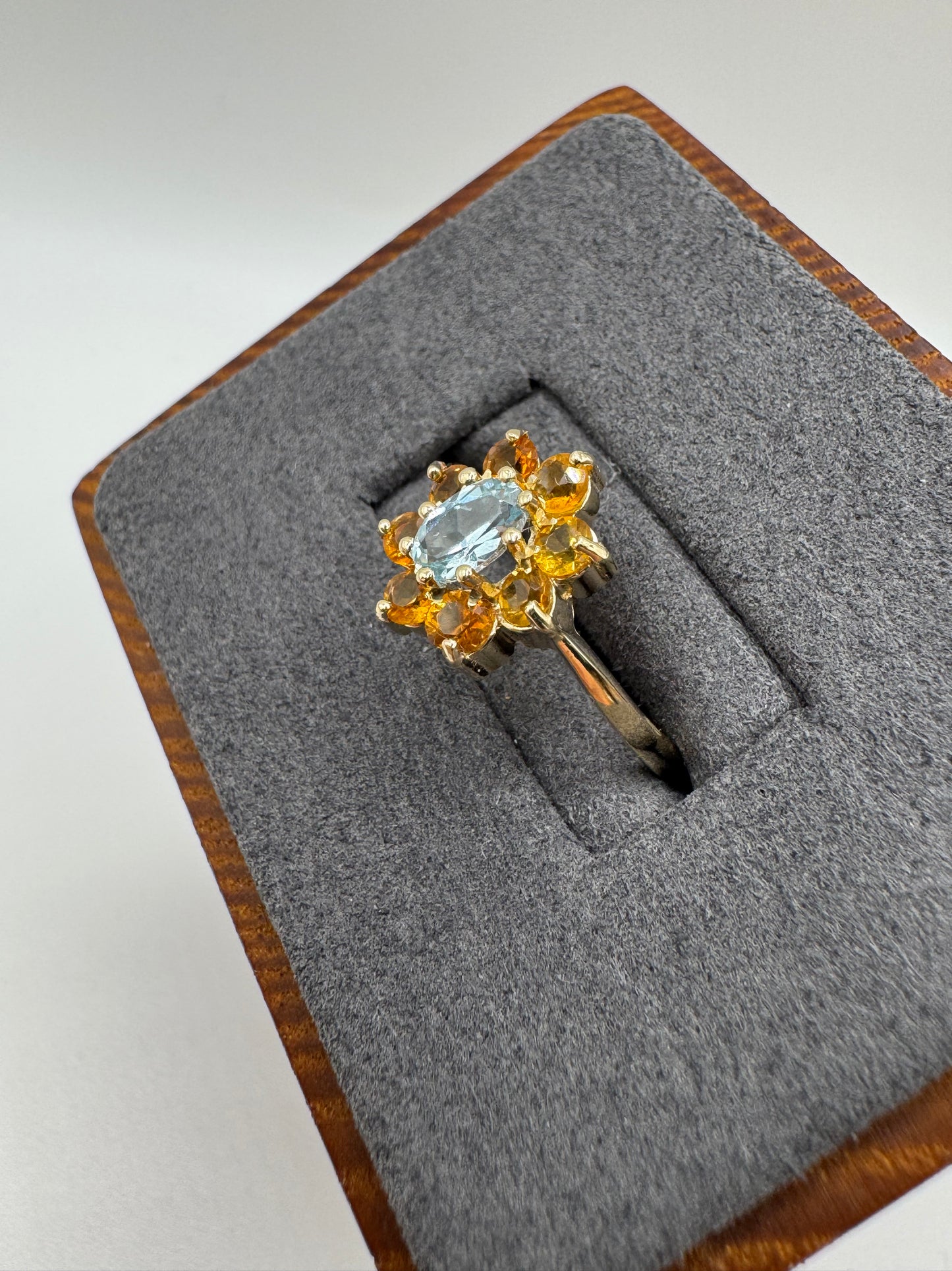 9ct gold topaz and citrine cluster ring