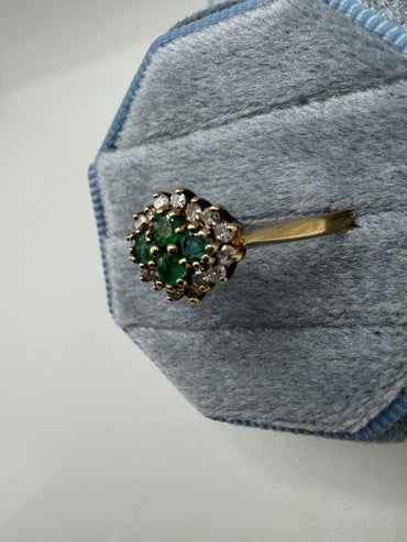 9ct gold emerald and diamond cluster ring