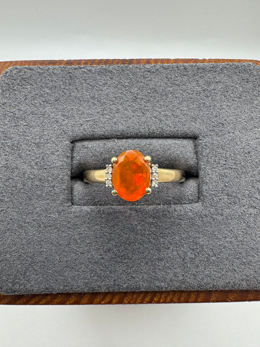 9ct gold fire opal and diamond ring