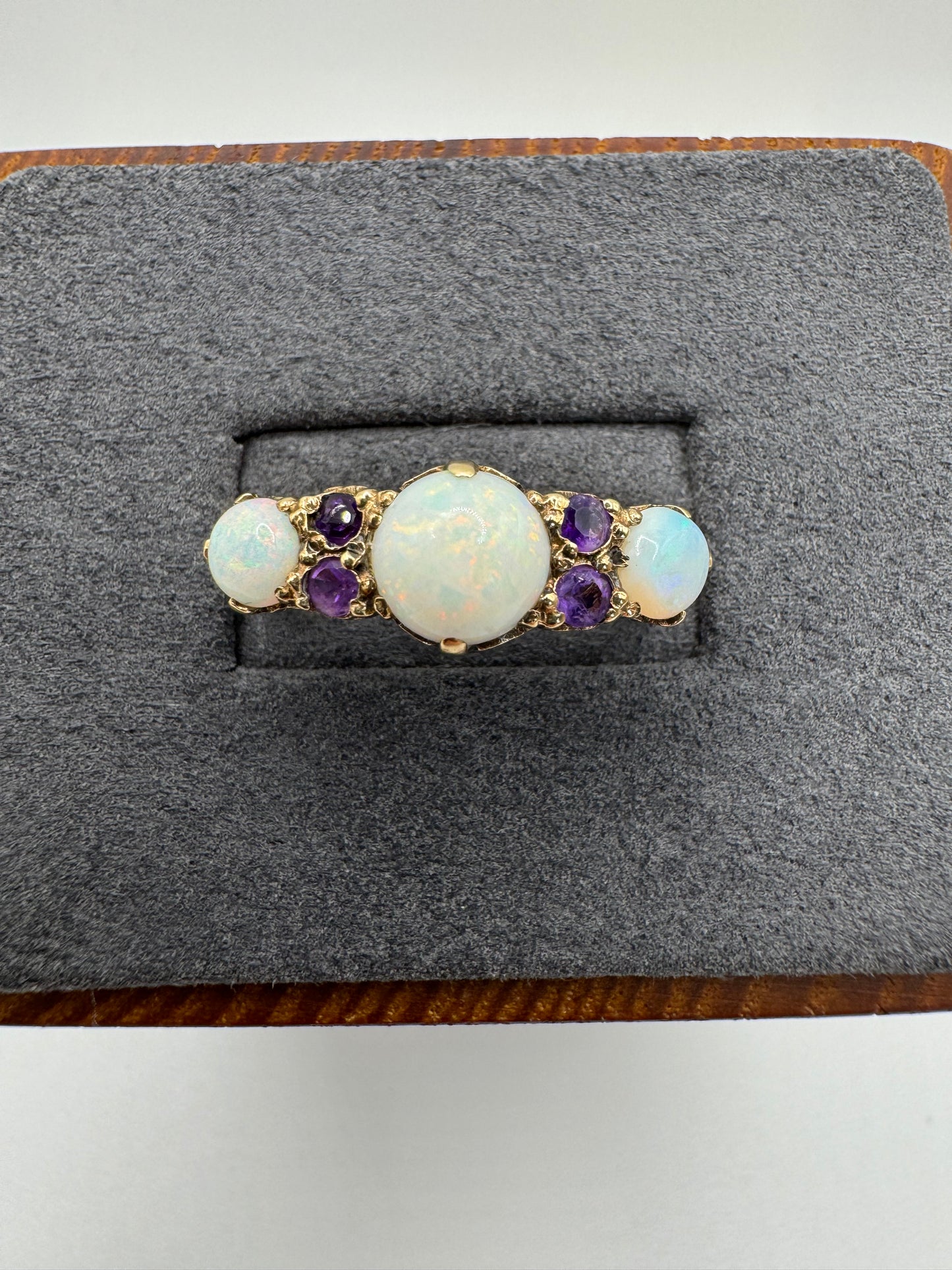 Antique 9ct gold opal and amethyst ring