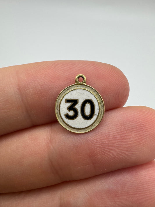 9ct gold enamelled “30” charm