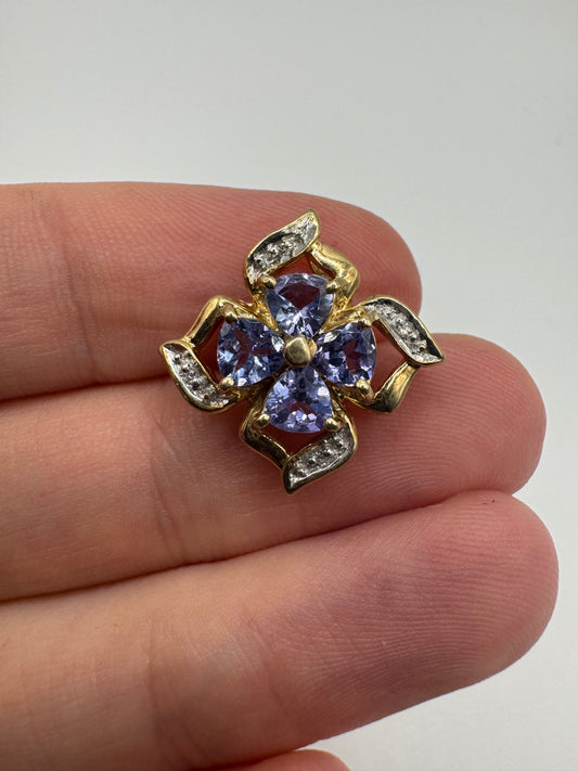 9ct gold tanzanite and diamond pendant
