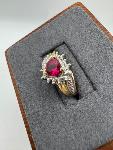 9ct gold synthetic ruby and diamond heart ring
