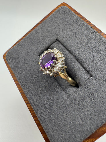 9ct gold amethyst and diamond ring