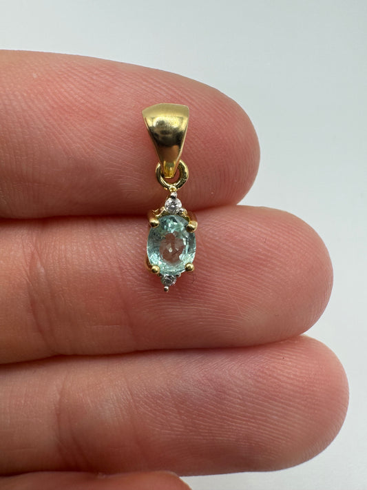 9ct gold tourmaline and diamond pendant