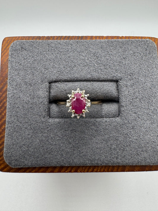 9ct gold ruby and diamond cluster ring