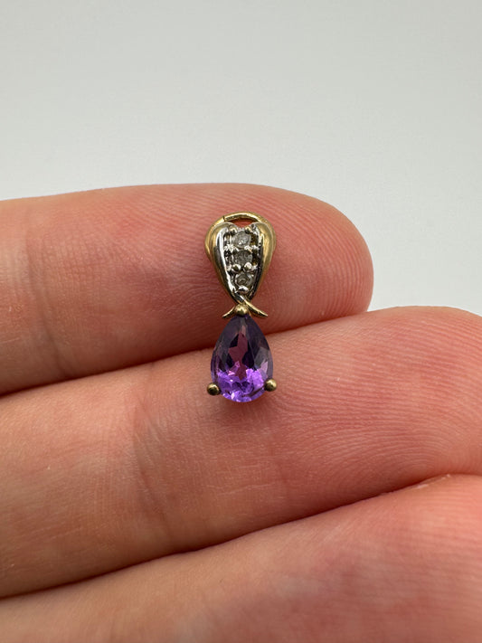 9ct gold amethyst and diamond pendant