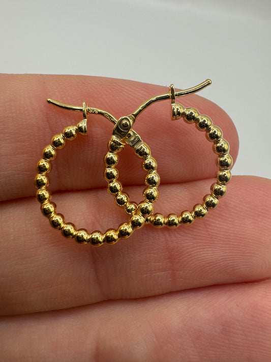 9ct gold 10mm beaded creole earrings