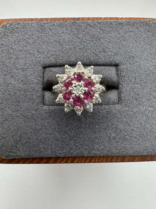 9ct gold ruby and diamond cluster ring