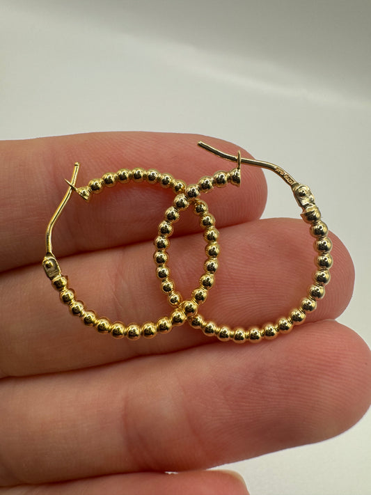 9ct gold 15mm beaded creole earrings