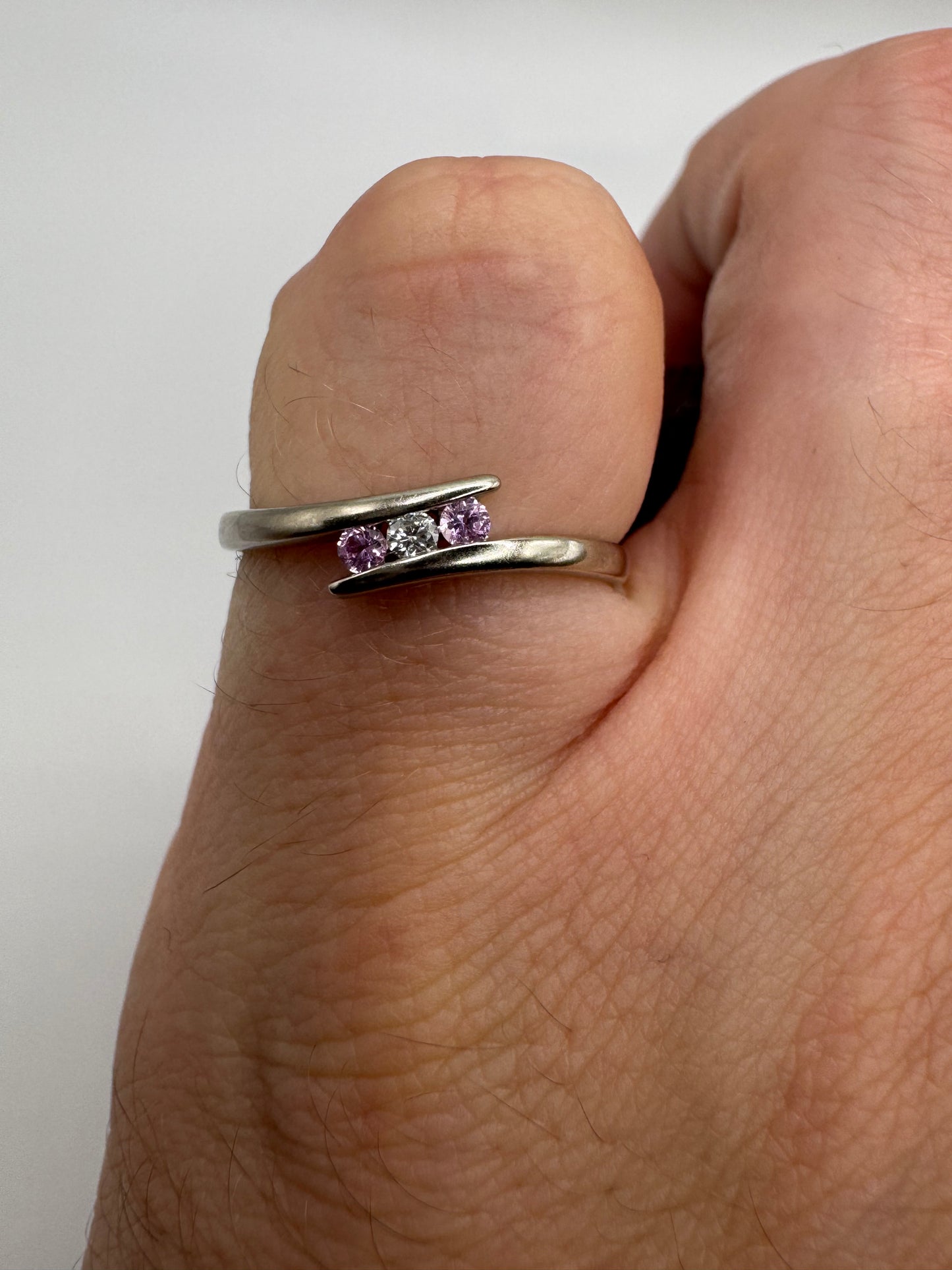 9ct white gold pink topaz and diamond ring
