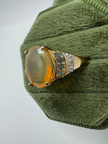 9ct gold opal, alexandrite and diamond ring