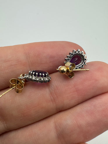 9ct gold amethyst and diamond earrings
