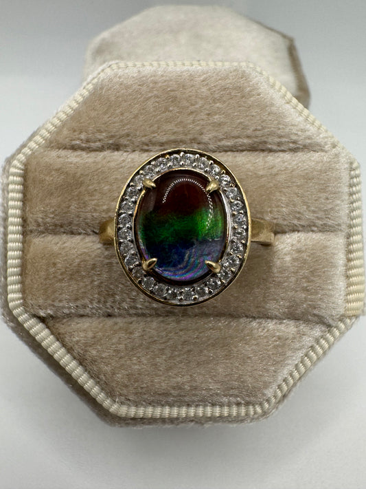9ct gold ammolite and topaz cluster ring