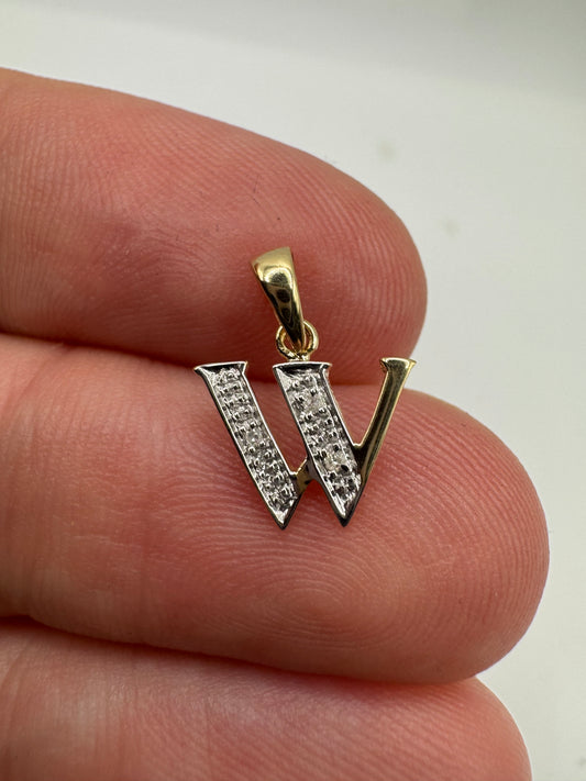 9ct gold diamond initial W pendant