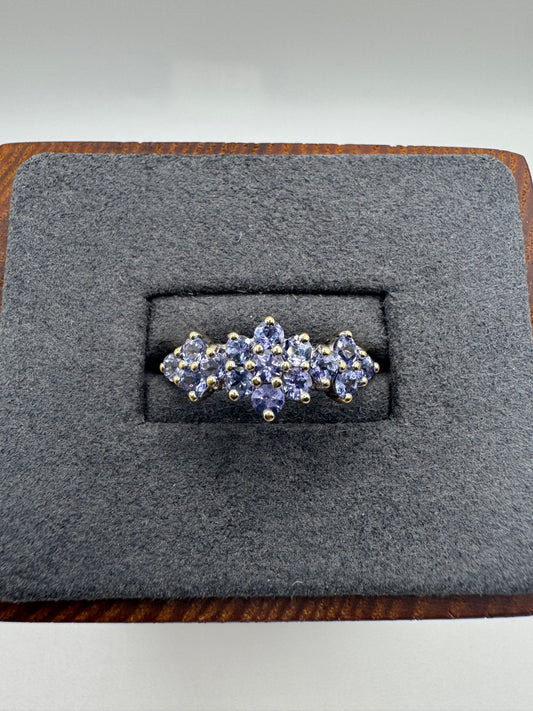 9ct gold tanzanite cluster ring