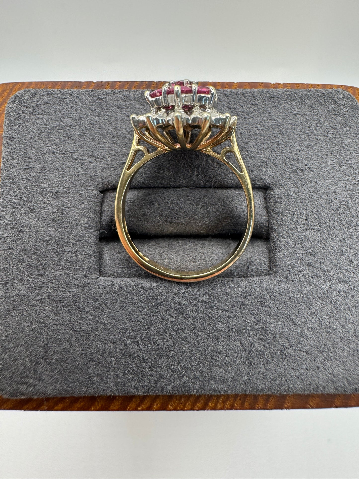 9ct gold ruby and diamond cluster ring