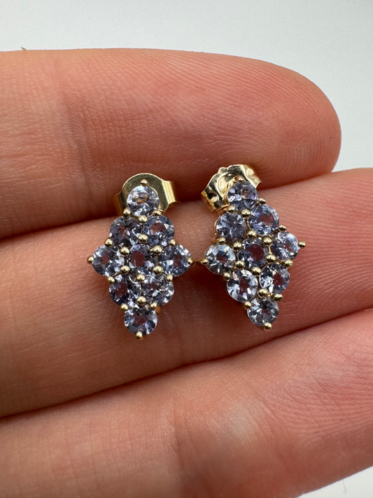 9ct gold tanzanite cluster earrings