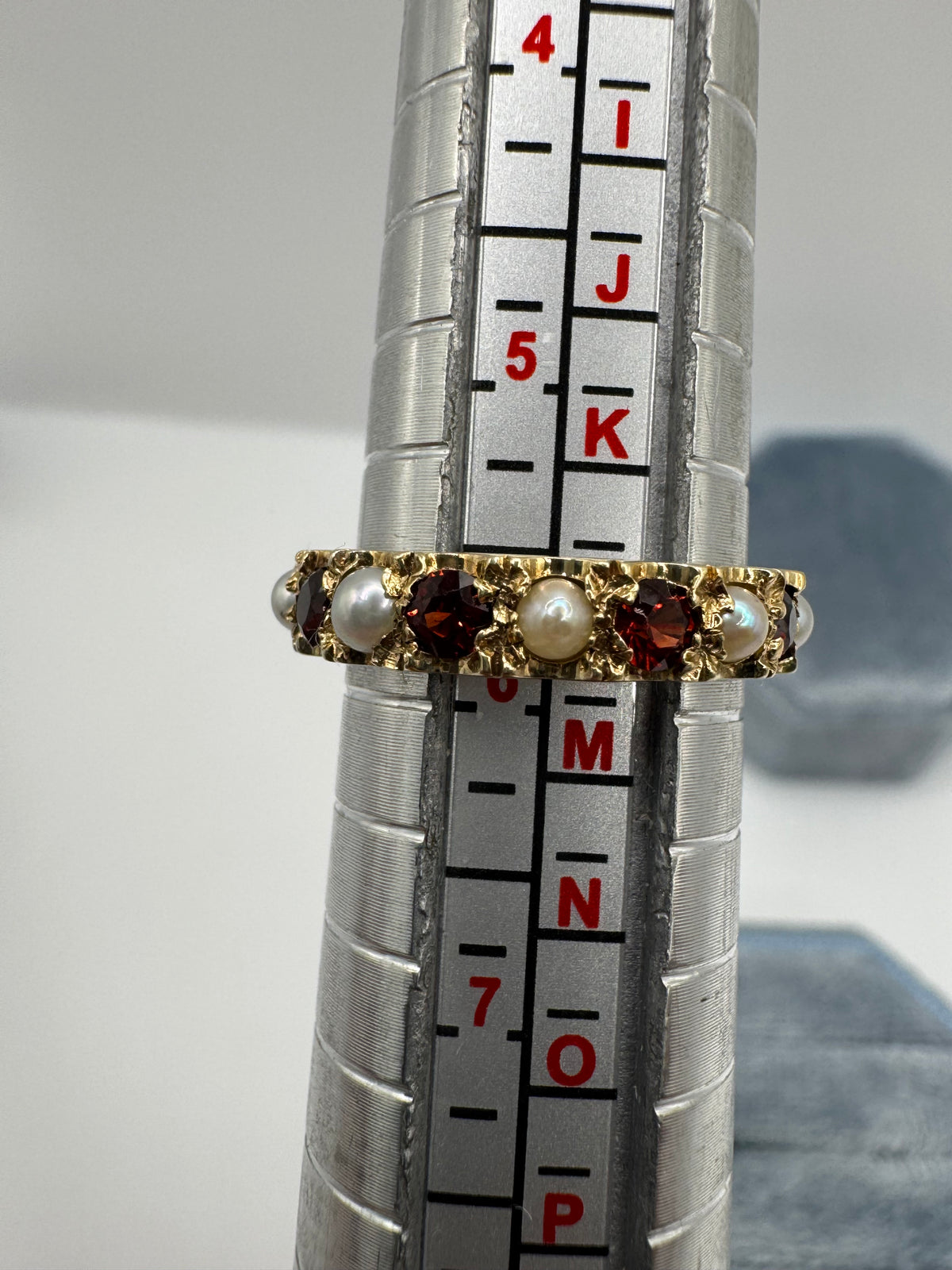 9ct gold garnet and pearl full eternity ring