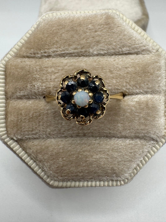 9ct gold opal and sapphire cluster ring
