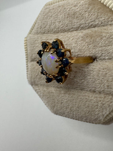 9ct gold opal and sapphire cluster ring