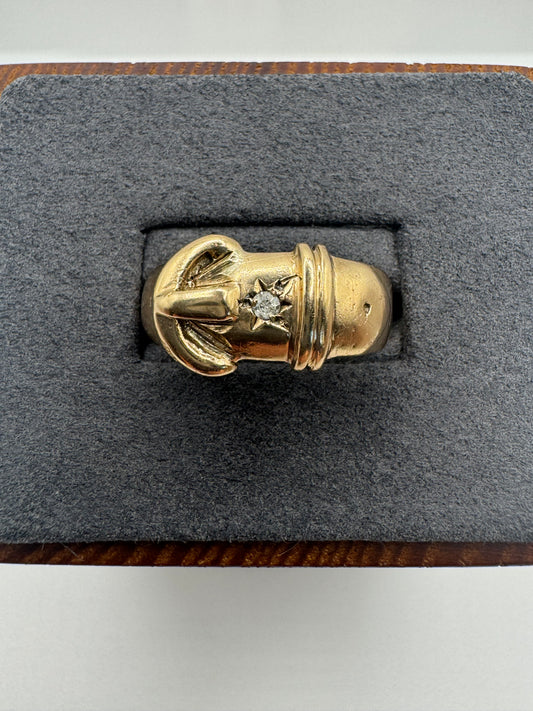 Heavy 9ct gold diamond gypsy buckle ring