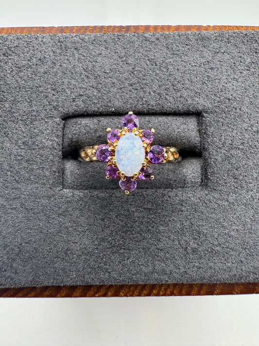 9ct gold opal and amethyst ring