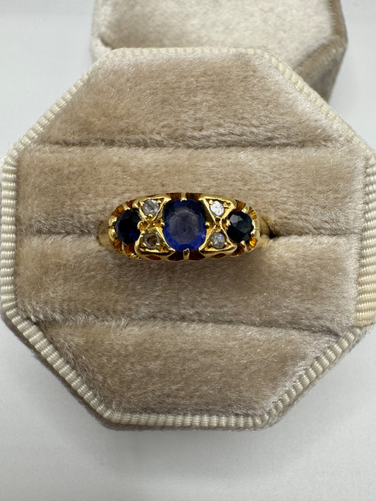 Antique 18ct gold sapphire, paste and diamond ring