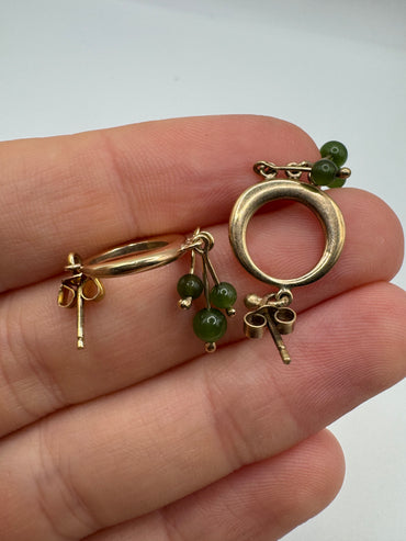 Heavy 9ct gold jade earrings