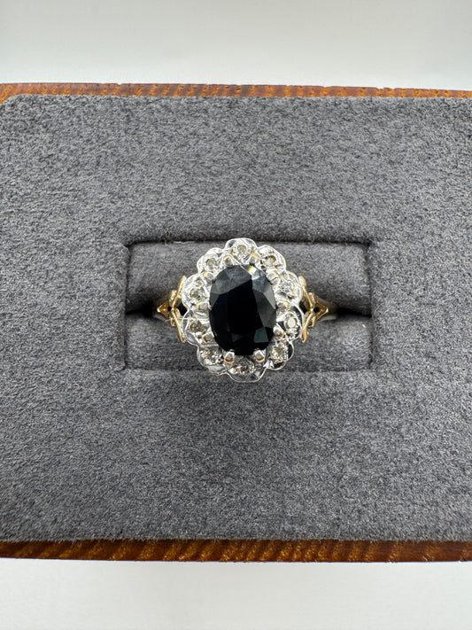 9ct gold sapphire and diamond cluster ring