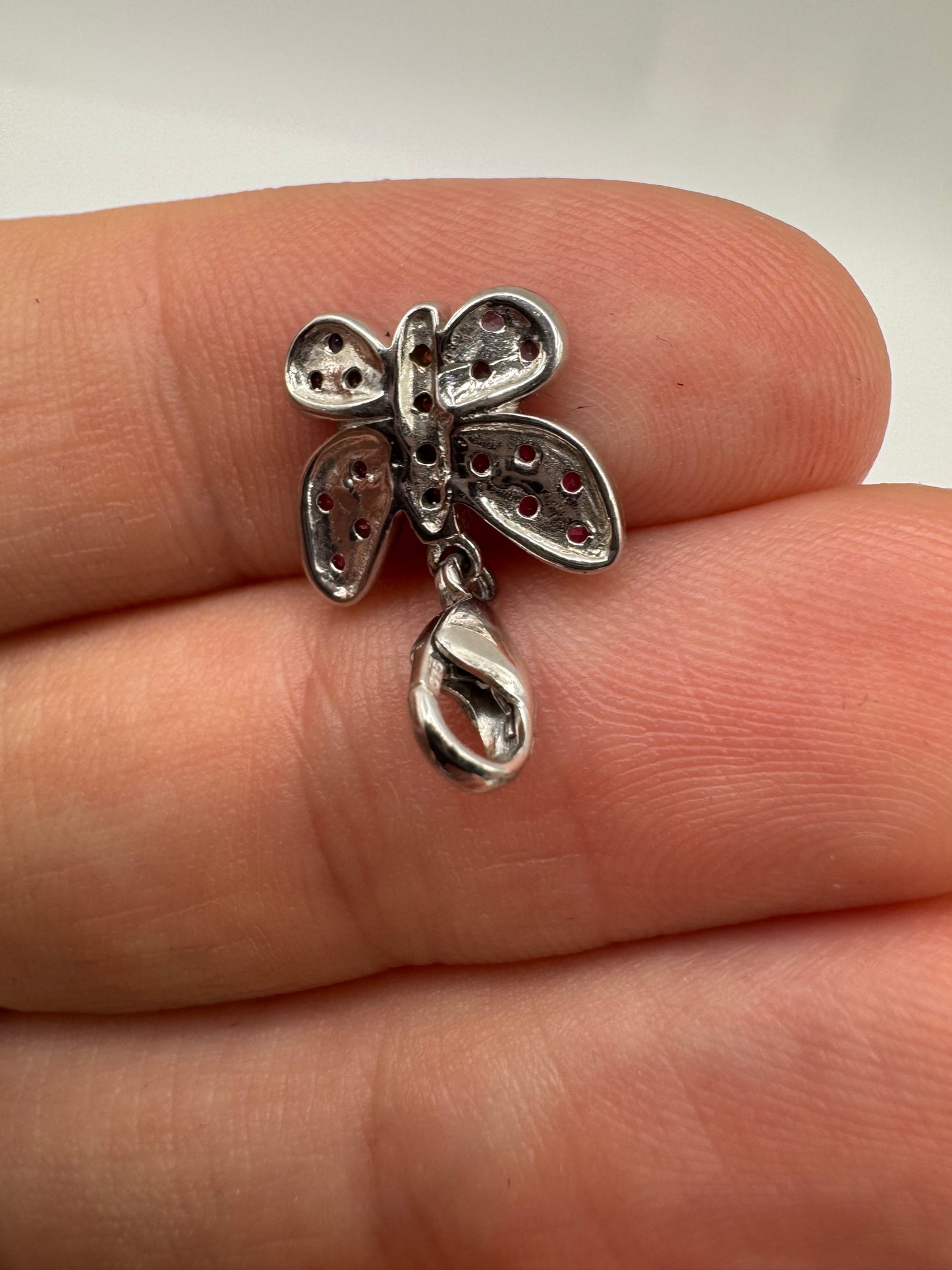 9ct white gold ruby, sapphire and diamond butterfly pendant (clasp bale)