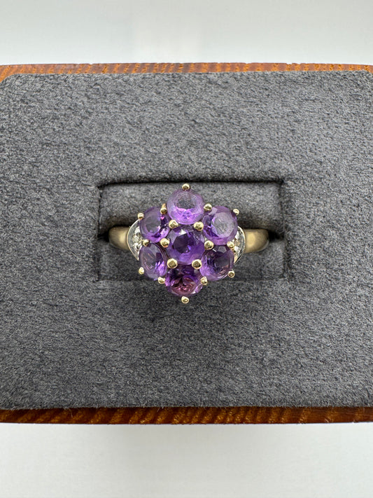 9ct gold amethyst and diamond ring